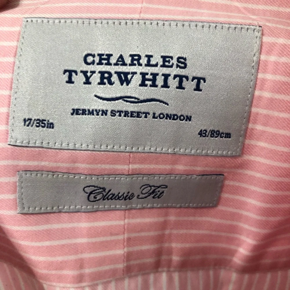 Charles Tyrwhitt Pink & White Striped button down Dress Shirt size 17 35 classic